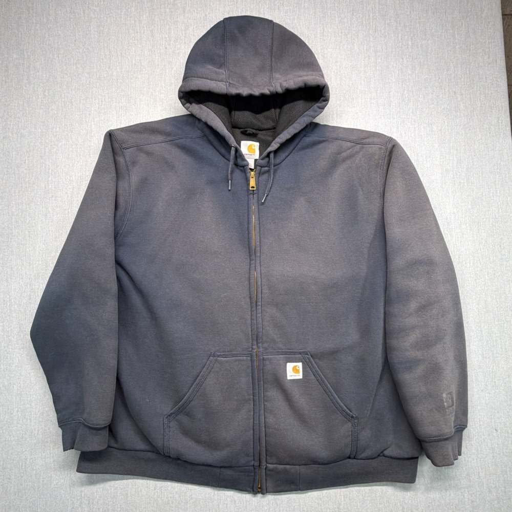 Carhartt Rain Defender Zip Up Hoodie Jacket Navy Blue 2XL Honeycomb‎ Fade